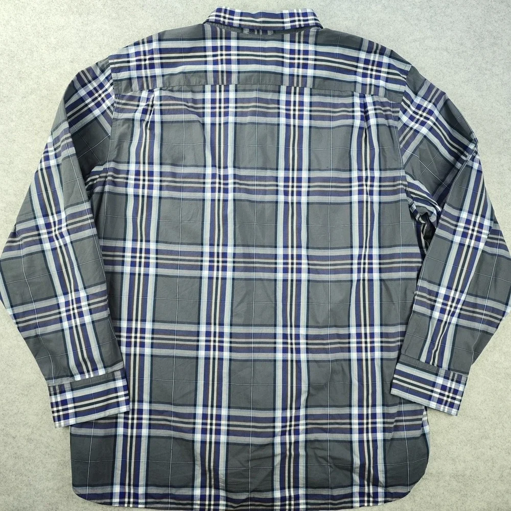 Banana Republic‎ Shirt Mens 2XL 18 18.5 Gray Blue Plaid Long Sleeve Button Up